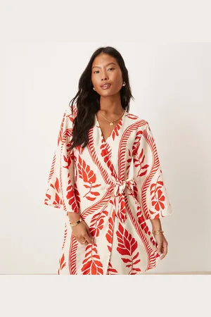 JDY Wrap kimono dress beige in floral print