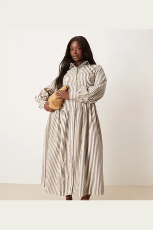 ASOS ASOS DESIGN Curve maxi shirt dress with asymmetric button detail in brown stripe