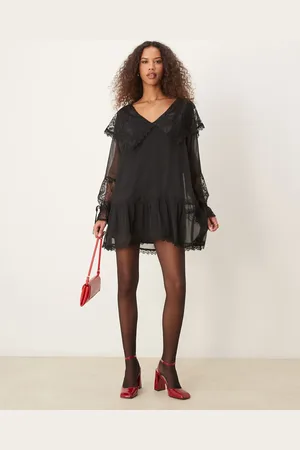Miss Selfridge Lace collar smock mini dress in