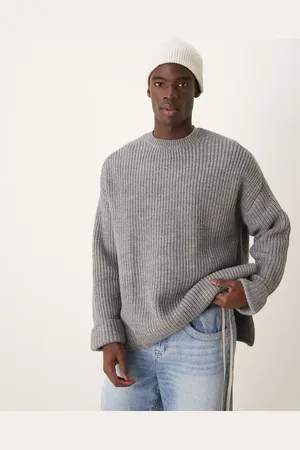 ASOS Oversized wool mix heavyweight rib knitted jumper in light