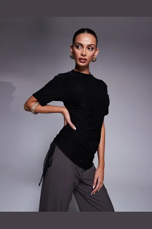 Fashionkilla Double sculpted slinky asymmetric ruched side t-shirt in