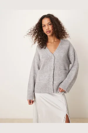 ASOS Knitted longline boyfriend cardigan in grey