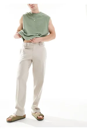 ASOS Smart straight leg linen blend trousers in stone