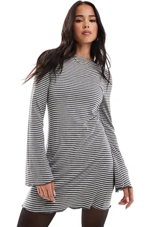 Miss Selfridge Stripe soft brushed rib fit and flare dress
