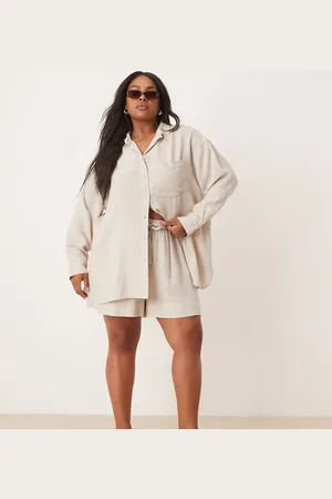 ASOS ASOS DESIGN Curve Isabel mix & match linen blend beach short in natural
