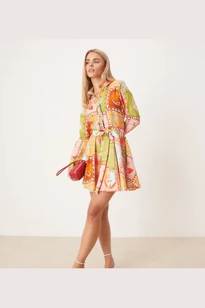 Never Fully Dressed Petite mini shirt dress in patchwork print