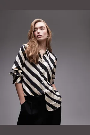 MANGO Satin striped shirt in white and