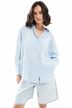 ONLY Oversized long sleeve textured shirt in light
