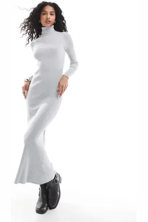 Stradivarius Knitted roll neck maxi dress in