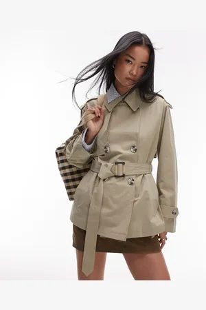 Topshop Short trench coat in stone
