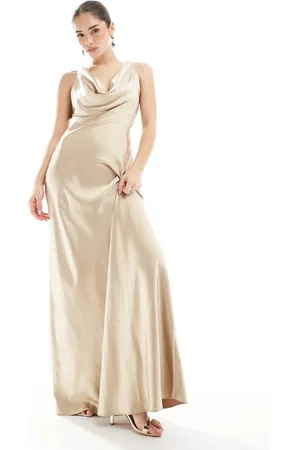 Six Stories Bridesmaid cowl front satin maxi dress in