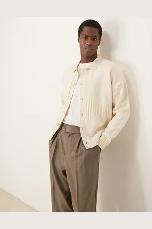 ASOS Oversized boxy fit knitted cardigan with rib stripe detail in ecru