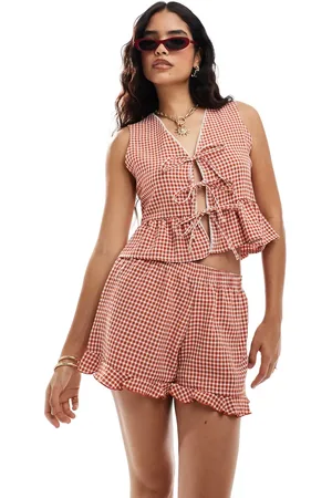 Miss Selfridge Gingham frill short in rust