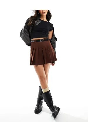 ASOS Tailored pleated skirt with belt in chocolate