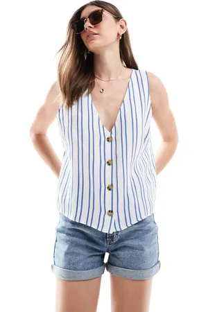 ASOS Linen look waistcoat in blue & white stripe