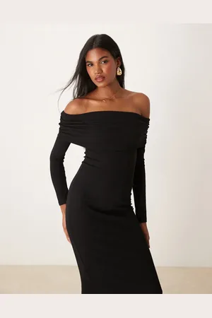 Miss Selfridge Long sleeve bardot maxi dress in
