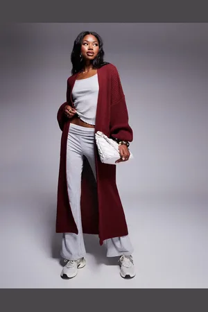 Missyempire Knitted maxi cardigan in burgundy