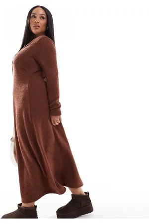 ASOS ASOS DESIGN Curve supersoft scoop neck fit and flare midi dress in chocolate