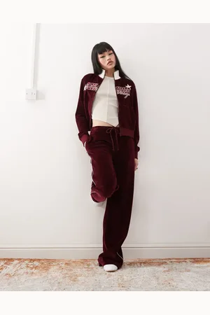 Reclaimed Wide leg velour jogger in burgundy