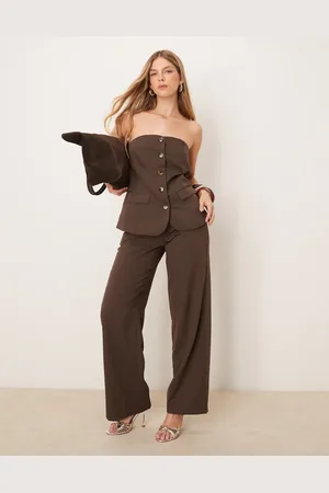 VILA Tailored wide leg trouser co-ord in chocolate brown