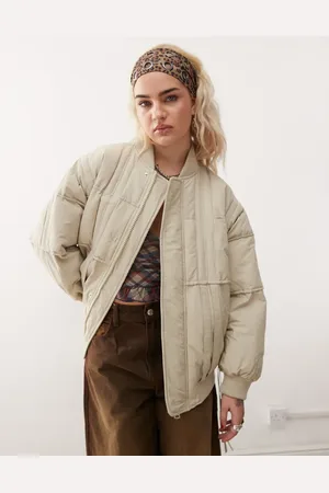 COLLUSION Oversized bomber with branding in ecru