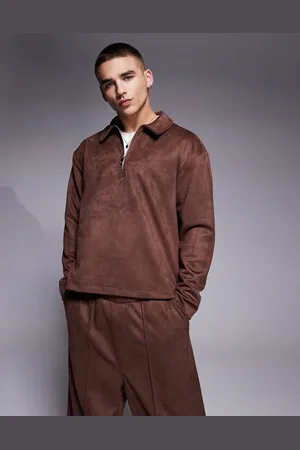 ASOS Co-ord oversized boxy faux suede polo shirt in