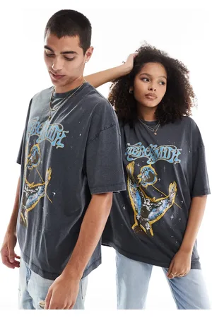 ASOS Unisex oversized license t-shirt with Aerosmith print in washed black