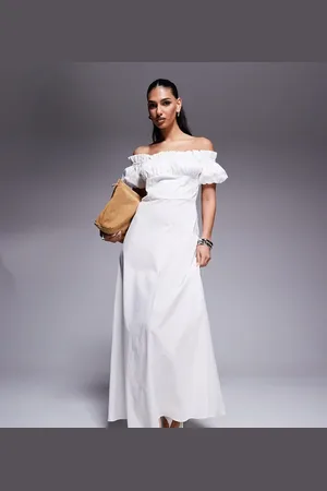 Kaiia Exclusive bardot poplin puff sleeve maxi dress in