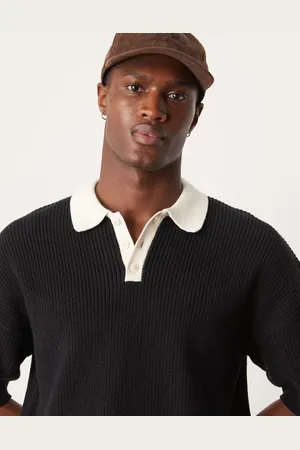 ASOS Relaxed boxy fit knitted polo with 3/4 length sleeves in black