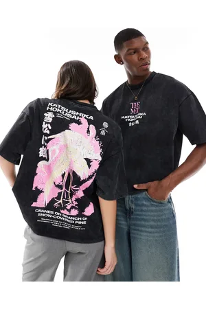 ASOS Unisex boxy oversized license t-shirt with Hokusai Crane prints in washed