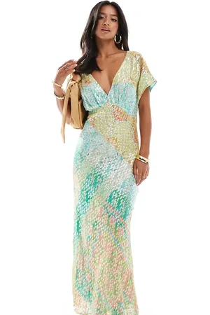 Never Fully Dressed Petite Elodie flutter sleeve satin maxi dress in ombre print