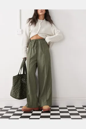 Reclaimed Relaxed pull on trouser with side stripe detail in green pinstripe