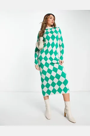 NA-KD Knitted high neck maxi dress in diamond print