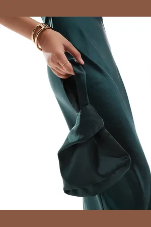 Six Stories Bridesmaid satin co-ord pouch bag in emerald