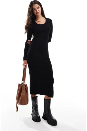 Pieces® Premium structured ribbed long sleeve maxi dress in