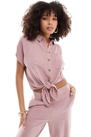 Pieces® Tie front linen shirt co-ord in