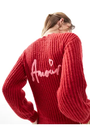 The Frolic Exclusive volume sleeve amour embroidered heart button cardigan in