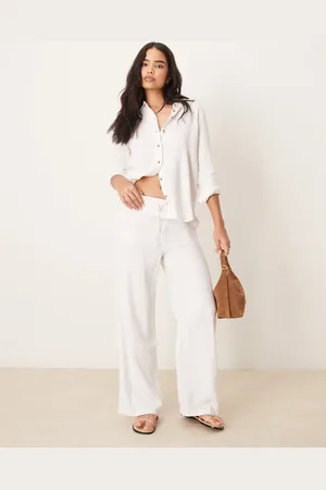 JDY Wide leg tie waist linen mix trousers co-ord in