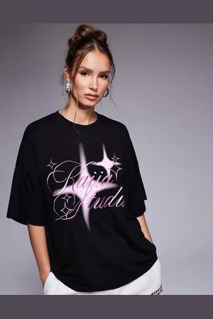 Kaiia Studio embroidered star graphic t-shirt in black and pink