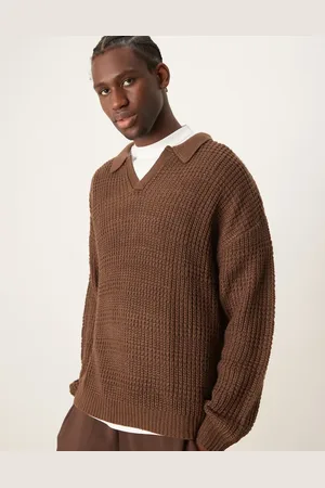 ASOS Relaxed textured notch neck knitted polo jumper in