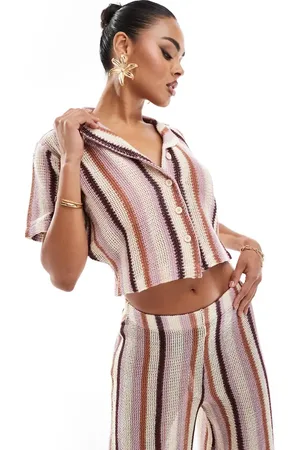 River Island Stripe knitted polo shirt co-ord in mid