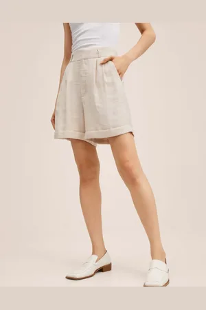 MANGO Linen shorts in off