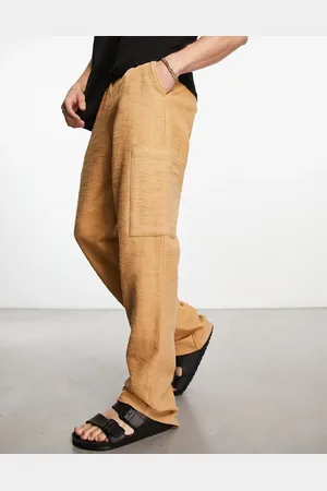 ASOS Textured relaxed cargo trousers in beige
