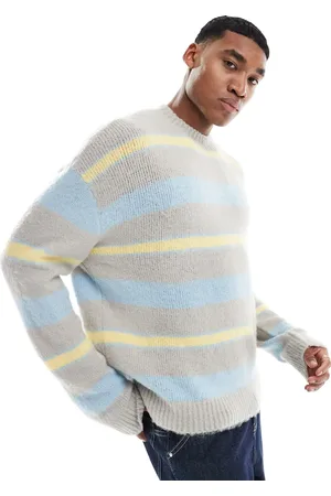 Pull&Bear Fluffy stripe knitted jumper in
