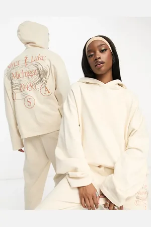 ASOS Unisex co-ord oversized hoodie with front print in unbleached cotton