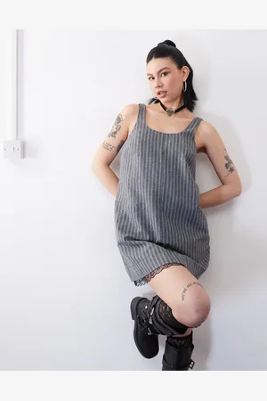 Reclaimed Tailored trapeze pinny dress with lace trim