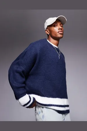 ASOS Super oversized boxy fit fluffy knitted jumper in with white tipping
