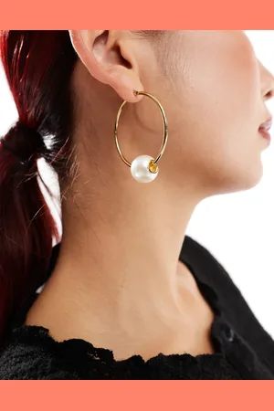 petit moments Statement pearl hoop earrings in