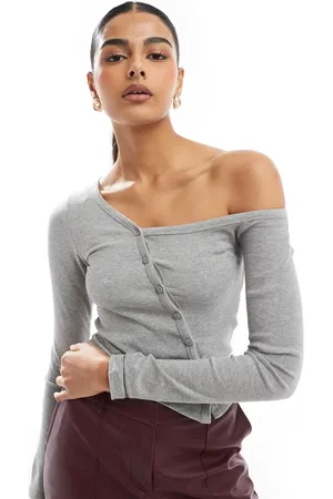 Stradivarius STR asymmetric buttoned jersey top in