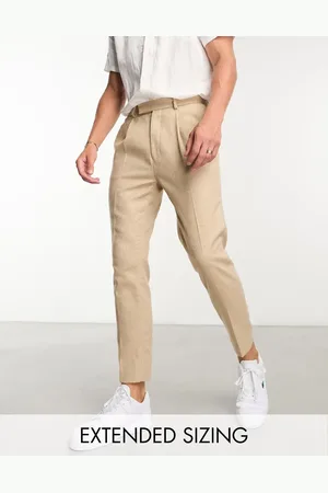 ASOS Wedding tapered wool mix smart trousers in tweed stone